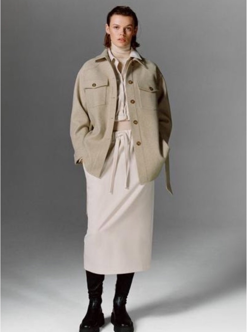 Zara Women's Beige Wool Shacket Flannel Jacket - XS